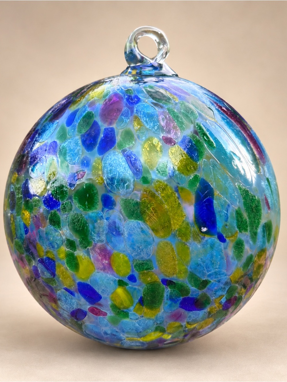 Large 6.25” Blown Art Glass Witch Ball Multicolor Friendship Ball Hanging Orb
